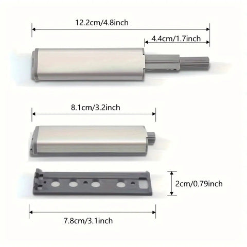 Dimensions of Ten Pack 304 Stainless Steel Magnetic Push Latch Locks with soft close and touch release for cabinet doors.