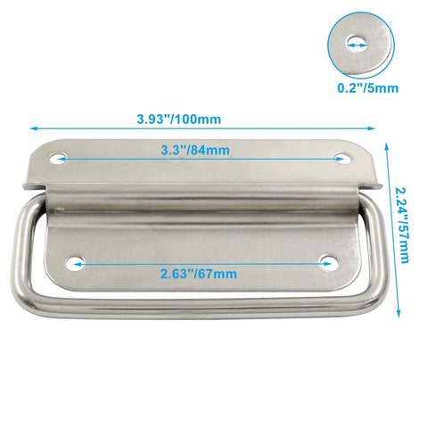 2 Pack 4 Inch Stainless Steel Foldable Ring Pull Handles With Screws For Toolbox Door Chest Rust Resistant