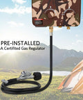 5L Portable Propane Tankless Water Heater for Outdoor Living with camouflage finish, pre-installed gas regulator, camping scene