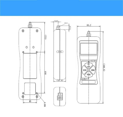 High Precision Digital Push And Pull Force Gauge With Peak Hold Function, 1000N Max, 0.001N Resolution, Compact Sensor Dynamometer For Material Testing And Quality Control, A Real Workhorse 20N To 1000N Range For Engineering Labs technical dimension drawing