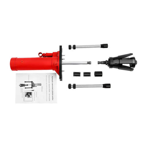 Badass 15 Ton Hydraulic Cylinder Liner Puller Kit For Universal Wet Dry Engine Sleeve Ripper includes red hydraulic puller, rods, and instructions.