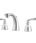 Avalon Two Handle 8 Inch Widespread Bathroom Faucet in polished chrome, deck mount, includes valve and cartridge, all metal pop up drain