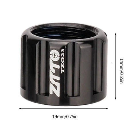 Super Durable Aluminum Bike Thru Axle Nut 12mm 15mm Thread Quick Release Cap view showing 19mm diameter and 14mm height.