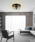 Room with Industrial Black 13 Inch Flush Mount Ceiling Light With Seeded Glass Shade And Metal Cage For Kitchen Dining Room Foyer And Hallway Dope Vintage Farmhouse Vibe Ceiling Fixture.