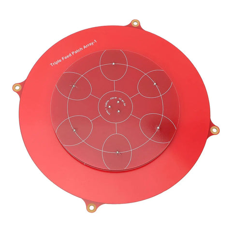 5.8GHz Triple Feed Patch Antenna for Drones and UAVs, Circular Polarized Flat Panel Array, red circular design
