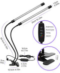 Diagram of Dual Head UV Light With USB Power, 395nm To 405nm Dimmable Black Light Lamp, Clip On 20W Glow In The Dark with dimensions.