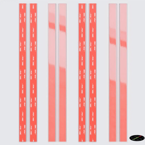 4 Pack 12 Inch Transparent Acrylic Piano Hinges With Self Adhesive Backing No Glue Required shown with pre-applied tape