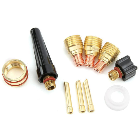 Pro Grade Glass Nozzle Kit For WP9 20 Argon Welding Torch, Glass Nozzles And Brass Accessories, Includes 3 Tails, 3 Clamps