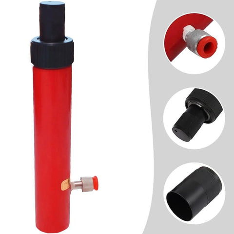 Beastly 10 Ton Hydraulic Porta Power Lift Kit With Ram Heavy Duty Floor Jack Pump for lifting and repairing tasks, red cylinder and parts.