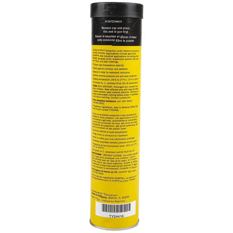 Back view of Beefed Up Heavy Duty Lithium Complex Grease tube with detailed instructions and specifications visible on yellow packaging.