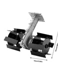 Weed Removal Hand Tool With Tiller Cultivator Wheel Rotary Grass Cutter Attachment in metal, size 10cm x 15cm, side view