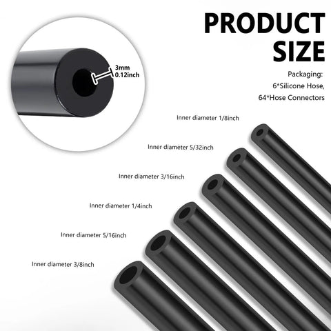 Six Piece Five Foot Silicone Vacuum Hose Kit For Your Ride, Includes Sixty Four Connectors, hose diameters from 1/8 to 3/8 inch