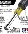 Long Reach Hollow Shaft Nut Driver Set With Cushion Grip Handles, 7-Piece, highlighting hollow shaft and USA made features