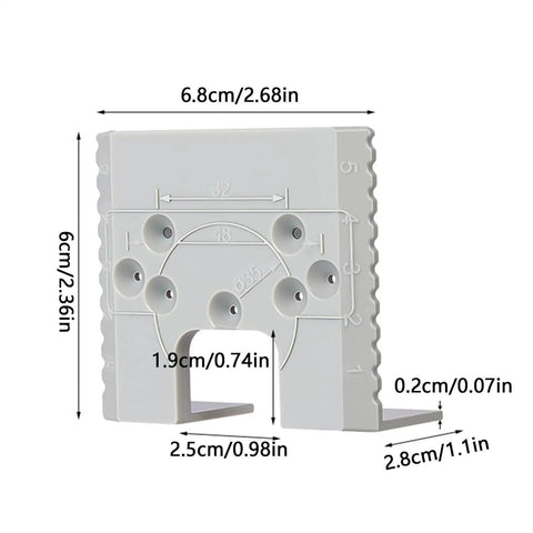 Front view of Door Hinge Router Jig With Adjustable Mortise Guide And 2mm Precision Groove, ABS body, showing measurements.
