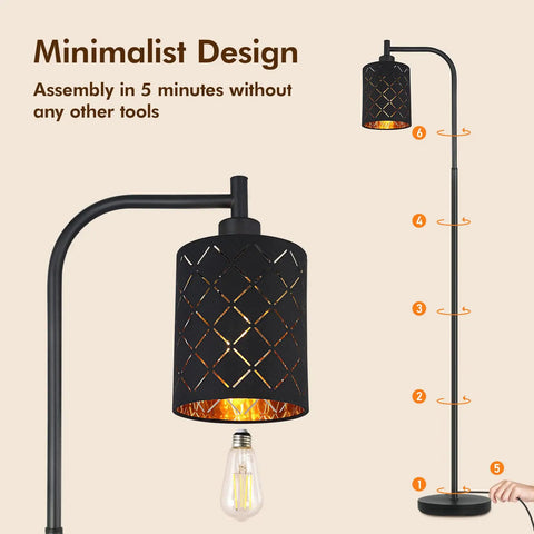 Gothic Style Floor Lamp With Laser Cutout Lampshade LED Arc Standing Light For Living Room And Bedroom 67 Inch Black Modern Farmhouse Lamp With Foot Switch And E26 Base Socket Perfect For Halloween Decor Vibe