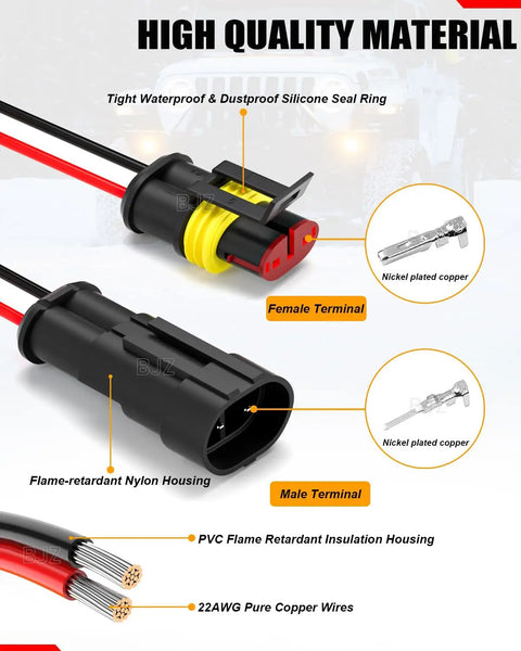 Image of Two Pin Waterproof Car Wire Connectors 22AWG Quick Disconnect Automotive Electrical Connectors with nylon housing and copper wires.