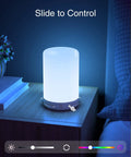 Smart WiFi Desk Lamp With Alexa And Google Assistant Voice Control App Remote Dimmable LED Light With Multi Color Vibes illuminated on bedside table.