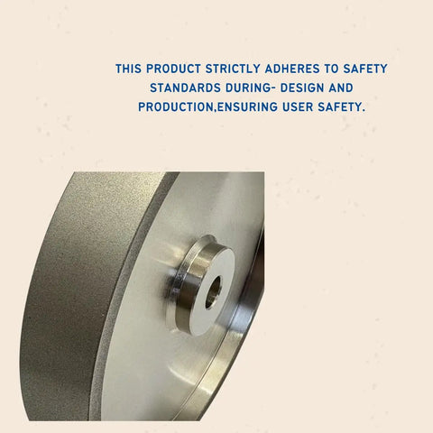 Close-up of 6 Inch 600 Grit CBN Grinding Wheel for sharpening tools, showing thickened edges and steel construction.