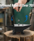 Heavy Duty Blacksmith Anvil With Round And Square Holes Cast Steel Forge Tool on stump, showing rebound rate over 70%