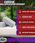 Two gray Microfiber Applicator Pad Set 8 Pack For Car Wax Sealant And Polish Application Soft Non Scratch Detailing Sponges on car hood.