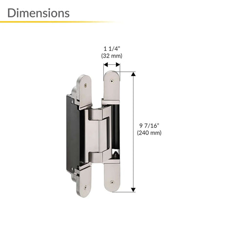 Concealed Door Hinge For Heavy Doors 3D Adjustable TECTUS TE 640 3D A8 240 Mm Satin Nickel dimensions