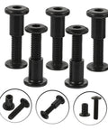 Set Of Five Heavy Duty Binding Screws And Countersunk Cap Nuts For Furniture Hardware And Leather Craft Projects. Five black stainless screws.