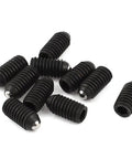 Heavy Duty Badass Ball Plunger Set Screws With Slick Black Finish And Smooth Rolling Action Designed For Gritty Shop Work M6X10mm Hex Socket Black Steel Industrial Fastener Pack Of Ten Pieces on a white background.