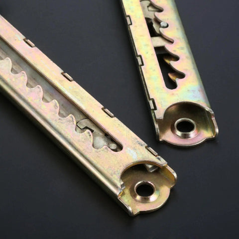 Close-up of Beefy Sofa Lifting Hinge Set, Adjustable Angle Mount Connectors, Rust-Resistant Steel, showing two hinge gears