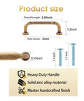 Product size details of Antique Brass Zinc Alloy Cabinet Pulls 3 Inch Hole Center, showcasing measurements and heavy-duty construction.