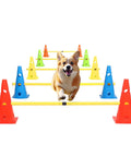 Corgi leaping over Dog Agility Training Set With 10 Cones And 5 Poles For Backyard Obstacle Course, Adjustable Hurdles