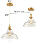 Modern Brass Pendant Light For Kitchen Island With Hand Blown Glass Shade, Farmhouse Style Ceiling Fixture, 47.2 Inch Adjustable Cord