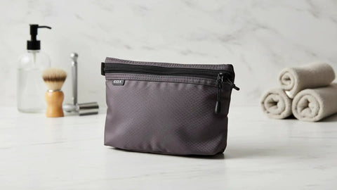 On The Go Dopp Kit Toiletry Bag For Men Water Repellent Nylon Travel Pouch on bathroom counter