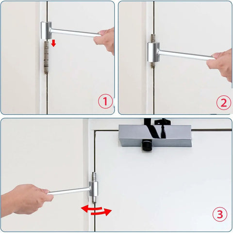 Door Hinge Adjustment Tool For Sagging Doors With 14 To 19mm Gap, Rust-Proof Rolled Steel Jamb Hinge Jig in use on door