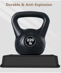 Black 220 lb kettlebell with handle and base, labeled 'Durable & Anti-Explosion' on background