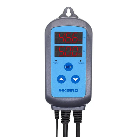 Digital display of ITC-308 thermostat from Dual Stage Temperature And Humidity Controller Kit With Prewired AC Outlets, IHC200 Humidistat