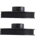 Industrial Grade Workhorse Aluminum Single Groove Web Sheave Pulley with Six Millimeter Belt Width and Tough Black Coating, top and bottom view.