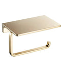 Solid Brass Toilet Paper Holder With Gold Finish, Hotel Style Tissue Roll Holder Plus Built In Cell Phone Shelf, Rust Resistant Chrome Finish