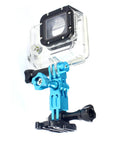 Beefy Aluminum Alloy Extension Arm Kit 2 Pack Pivot Mounts For Action Cameras Like DJI Osmo AKASO CamPark YI In Blue And Black Heavy Duty And Versatile For Cycling Surfing Skiing Snowboarding Mountain Climbing with mounted action camera