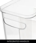 Close-up of Divided Kitchen Organizer Bin With Handles In Clear And Matte White, 6 By 8 By 14 Inches, showing integrated handles.