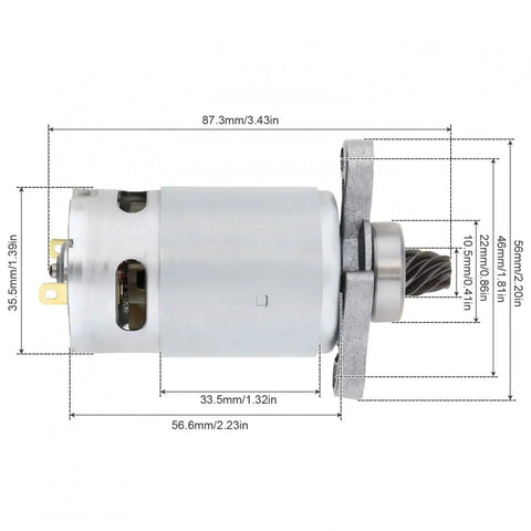 Pro Grade Rs550 21V Dc Gearmotor With 8 Tooth Conical Saw Drive shown with dimensions for robotics and industrial automation.