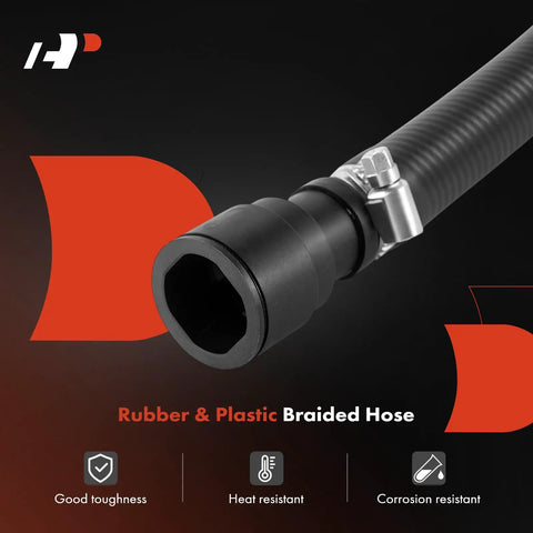 Inlet And Outlet Heater Hose Pipe Line Assembly For Chevy Silverado Tahoe Suburban Avalanche 1500 GMC Sierra Yukon Cadillac Escalade ESV EXT Universal Fitment For V8 Engines And Classic American SUVs And Trucks, rubber and plastic braided hose with metal clamp.