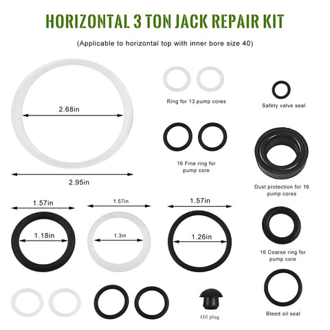17 Piece Floor Jack Seal Kit for 3 Ton Hydraulic Jacks With Oil Seal Repair Kit diagram showing O-rings and oil plug