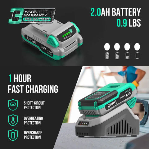 Compact Cordless One Half Inch Impact Wrench With 320 Foot Pounds Max Torque, 20V Tool Kit Includes 2.0Ah Battery And Fast Charger