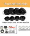 Matte Black License Plate Screw Caps Kit With M6X20mm Stainless Steel Bolts, showing ABS plastic caps and comparison