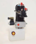 Compact 12V Or 24V Hydraulic Power Unit With.75L Reservoir For Electric Pallet Trucks, featuring a black pump and white reservoir.