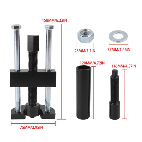 Harley Davidson Big Twin Transmission Mainshaft Inner Bearing Race Tool Installer Puller components shown with dimensions