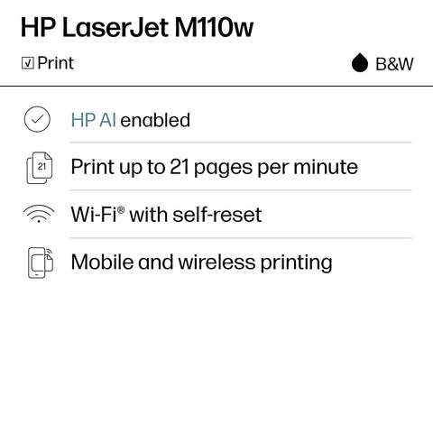 LaserJet M110w Black And White Wireless Printer For Small Teams, Lightning Fast Speeds, Easy Setup, Mobile Printing On The Go