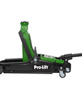 Pro-Lift 2-Ton floor jack, green and black, side view.
