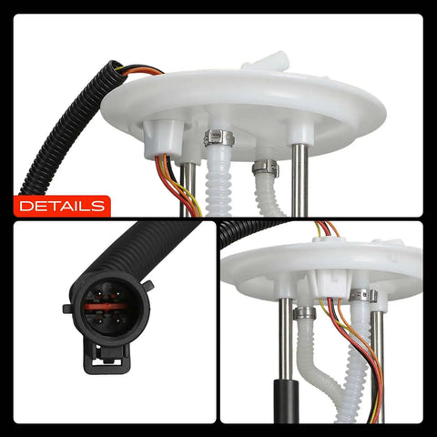 Top Shelf Electric Fuel Pump Module Assembly For Ford Expedition 2003 And 2004 Four Six Liter V8 Engine With Four Pin Plug OEM replacement detail view with wiring and connectors