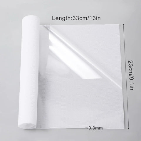 Rhinestone Transfer Sheets 27 Ft By 9 In Film Paper Hot Fix Tape displayed with roll and dimensions on gray background